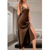 imageALCEA ROSEA Womens Long Satin Slip Dress Nightgowns Sexy Lingerie Adjustable Strap Midi Dress Silky Gown V Neck Under DressDark Brown