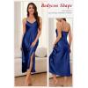 imageALCEA ROSEA Womens Long Satin Slip Dress Nightgowns Sexy Lingerie Adjustable Strap Midi Dress Silky Gown V Neck Under DressNavy