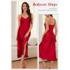 imageALCEA ROSEA Womens Long Satin Slip Dress Nightgowns Sexy Lingerie Adjustable Strap Midi Dress Silky Gown V Neck Under DressWine