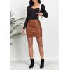 imageALCEA ROSEA Womens Pu Leather High Waist Skirt Bodycon Faux Leather Mini Short Zipper Front Work Office A line Pencil Skirts7817brown