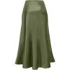imageALCEA ROSEA Womens Satin High Waisted Silk Aline Wedding Elegant Elastic Midi Skirt7307green