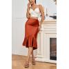 imageALCEA ROSEA Womens Satin High Waisted Silk Aline Wedding Elegant Elastic Midi SkirtCaramel 203