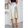 imageALCEA ROSEA Womens Satin High Waisted Silk Aline Wedding Elegant Elastic Midi SkirtChampagne