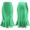 imageALCEA ROSEA Womens Satin High Waisted Silk Aline Wedding Elegant Elastic Midi SkirtGreen 203