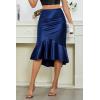 imageALCEA ROSEA Womens Satin High Waisted Silk Aline Wedding Elegant Elastic Midi SkirtNavy203