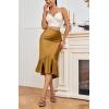 imageALCEA ROSEA Womens Satin High Waisted Silk Aline Wedding Elegant Elastic Midi SkirtRich Gold 203