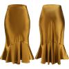 imageALCEA ROSEA Womens Satin High Waisted Silk Aline Wedding Elegant Elastic Midi SkirtRich Gold 203