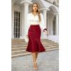 imageALCEA ROSEA Womens Satin High Waisted Silk Aline Wedding Elegant Elastic Midi SkirtWine Red