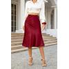 imageALCEA ROSEA Womens Satin High Waisted Silk Aline Wedding Elegant Elastic Midi SkirtWine Red