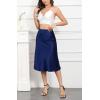 imageALCEA ROSEA Womens Satin High Waisted Silky Midi Skirt Elastic Aline Skirt for Wedding Party WorkNavy Blue