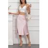 imageALCEA ROSEA Womens Satin High Waisted Silky Midi Skirt Elastic Aline Skirt for Wedding Party WorkPink