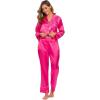 imageALCEA ROSEA Womens Silk Satin Pajamas Set 2 Piece Silky Pj Sets Sleepwear Loungewear Button Down Short Sleeve Bridesmaid PjsFuchsia