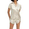 imageALCEA ROSEA Womens Silk Satin Pajamas Set 2 Piece Silky Pj Sets Sleepwear Loungewear Button Down Short Sleeve Bridesmaid PjsGold Champagne