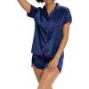 imageALCEA ROSEA Womens Silk Satin Pajamas Set 2 Piece Silky Pj Sets Sleepwear Loungewear Button Down Short Sleeve Bridesmaid PjsNavy 2