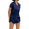imageALCEA ROSEA Womens Silk Satin Pajamas Set 2 Piece Silky Pj Sets Sleepwear Loungewear Button Down Short Sleeve Bridesmaid PjsNavy 2