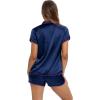 imageALCEA ROSEA Womens Silk Satin Pajamas Set 2 Piece Silky Pj Sets Sleepwear Loungewear Button Down Short Sleeve Bridesmaid PjsNavy 2
