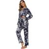 imageALCEA ROSEA Womens Silk Satin Pajamas Set 2 Piece Silky Pj Sets Sleepwear Loungewear Button Down Short Sleeve Bridesmaid PjsNavy Flower