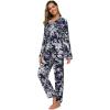 imageALCEA ROSEA Womens Silk Satin Pajamas Set 2 Piece Silky Pj Sets Sleepwear Loungewear Button Down Short Sleeve Bridesmaid PjsNavy Flower
