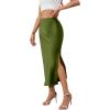 imageALCEA ROSEA Womens Silky Satin Midi Skirt High Waist Elastic Waist A Line Skirt with Slit7819army Green