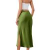 imageALCEA ROSEA Womens Silky Satin Midi Skirt High Waist Elastic Waist A Line Skirt with Slit7819army Green