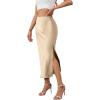 imageALCEA ROSEA Womens Silky Satin Midi Skirt High Waist Elastic Waist A Line Skirt with Slit7819champagne