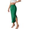 imageALCEA ROSEA Womens Silky Satin Midi Skirt High Waist Elastic Waist A Line Skirt with Slit7819dark Green