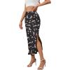 imageALCEA ROSEA Womens Silky Satin Midi Skirt High Waist Elastic Waist A Line Skirt with Slit7819jet Black
