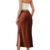 imageALCEA ROSEA Womens Silky Satin Midi Skirt High Waist Elastic Waist A Line Skirt with Slit7819khaki