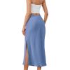 imageALCEA ROSEA Womens Silky Satin Midi Skirt High Waist Elastic Waist A Line Skirt with Slit7819midnight Blue