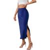 imageALCEA ROSEA Womens Silky Satin Midi Skirt High Waist Elastic Waist A Line Skirt with Slit7819navy