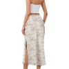 imageALCEA ROSEA Womens Silky Satin Midi Skirt High Waist Elastic Waist A Line Skirt with Slit7819pink