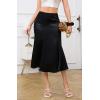 imageALCEA ROSEA Womens Silky Satin Midi Skirt High Waist Elastic Waist A Line Skirt with SlitBlack1