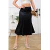 imageALCEA ROSEA Womens Silky Satin Midi Skirt High Waist Elastic Waist A Line Skirt with SlitBlack1