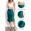 imageALCEA ROSEA Womens Silky Satin Midi Skirt High Waist Elastic Waist A Line Skirt with SlitBlackish Green