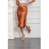 imageALCEA ROSEA Womens Silky Satin Midi Skirt High Waist Elastic Waist A Line Skirt with SlitCaramel