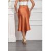 imageALCEA ROSEA Womens Silky Satin Midi Skirt High Waist Elastic Waist A Line Skirt with SlitCaramel