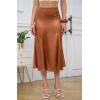 imageALCEA ROSEA Womens Silky Satin Midi Skirt High Waist Elastic Waist A Line Skirt with SlitCaramel2