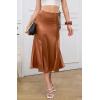 imageALCEA ROSEA Womens Silky Satin Midi Skirt High Waist Elastic Waist A Line Skirt with SlitCaramel2