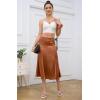 imageALCEA ROSEA Womens Silky Satin Midi Skirt High Waist Elastic Waist A Line Skirt with SlitCaramel2
