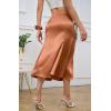 imageALCEA ROSEA Womens Silky Satin Midi Skirt High Waist Elastic Waist A Line Skirt with SlitCaramel2