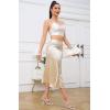 imageALCEA ROSEA Womens Silky Satin Midi Skirt High Waist Elastic Waist A Line Skirt with SlitChampagne1
