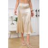 imageALCEA ROSEA Womens Silky Satin Midi Skirt High Waist Elastic Waist A Line Skirt with SlitChampagne1