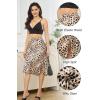 imageALCEA ROSEA Womens Silky Satin Midi Skirt High Waist Elastic Waist A Line Skirt with SlitLeopard