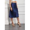 imageALCEA ROSEA Womens Silky Satin Midi Skirt High Waist Elastic Waist A Line Skirt with SlitNavy