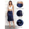 imageALCEA ROSEA Womens Silky Satin Midi Skirt High Waist Elastic Waist A Line Skirt with SlitNavy