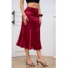 imageALCEA ROSEA Womens Silky Satin Midi Skirt High Waist Elastic Waist A Line Skirt with SlitWine1