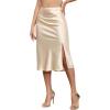 imageALCEA ROSEA Women High Waist Silky Satin Midi Skirt Elastic Waist A Line Skirt with Slit1951champagne