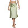 imageALCEA ROSEA Women High Waist Silky Satin Midi Skirt Elastic Waist A Line Skirt with Slit1951light Green