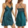 imageALCEA ROSEA Women Sleepwear Sexy Lingerie Nightgown Lace Chemise Satin Slip Silk Negligee Nightie073sdark Green