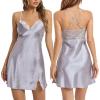 imageALCEA ROSEA Women Sleepwear Sexy Lingerie Nightgown Lace Chemise Satin Slip Silk Negligee Nightie073sgrey
